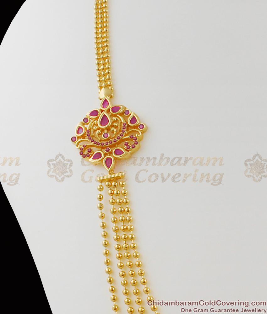 Gold Four Line Double Mugappu Bridal Jewellery Haram Design HR1289