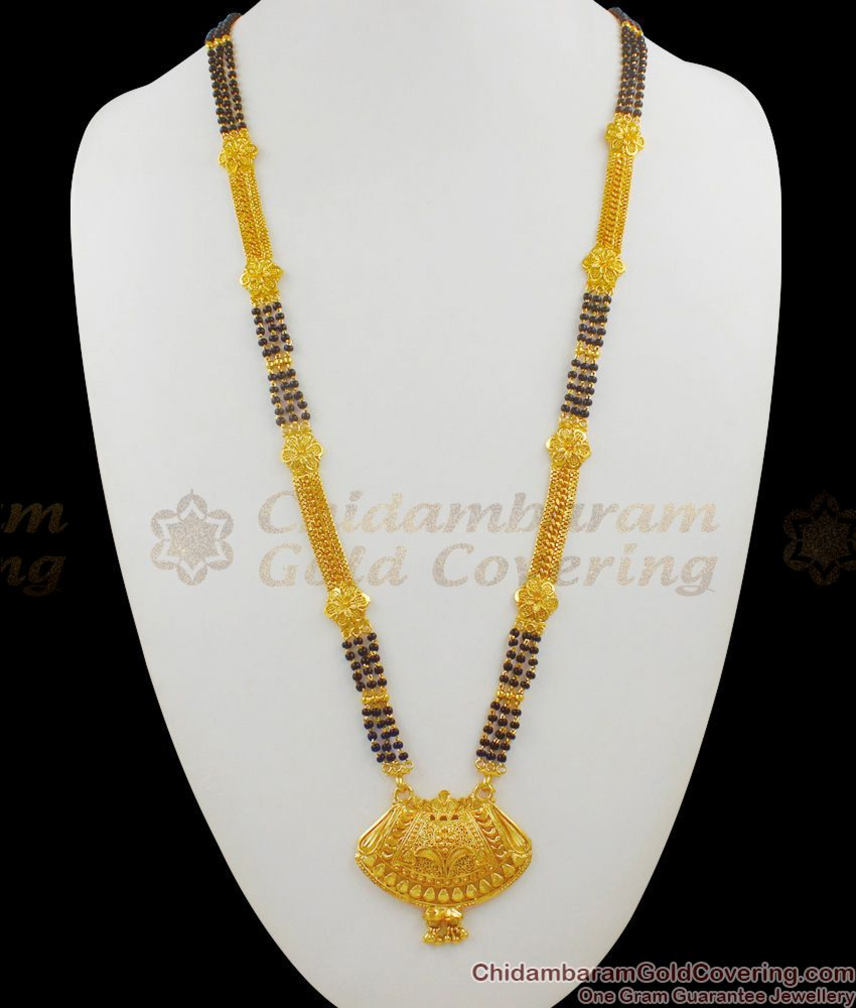 Forming Design Gold Plated Mangalsutra Black Beaded Long Thali Chain ...