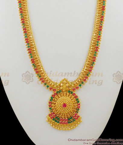 Glorious Ruby Emerald Stone Dollar Chain Gold Plated Haram Collection ...