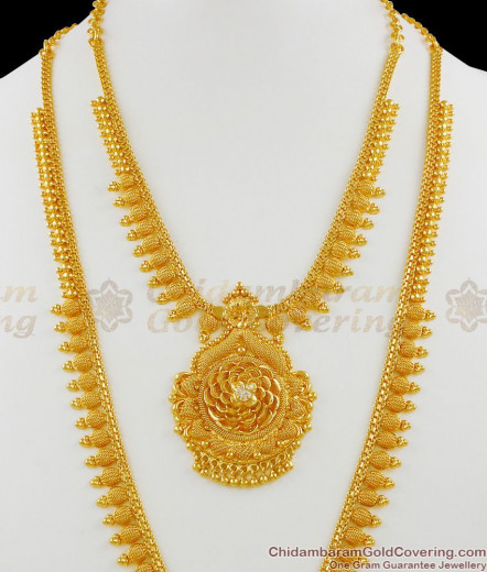 Haaram and Necklace Combo Sets, Long Kasu Malai, Ruby Stone Gold Plated ...