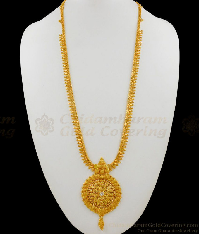 Long Kasu Malai, Ruby Stone Gold Plated Aaram, American Diamond Aaram ...