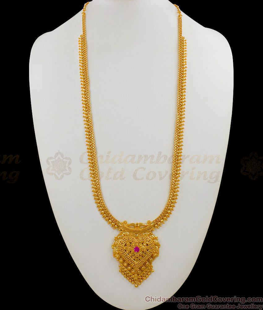 High On Trendy Heart Fashion Real Gold Bridal Haram With Ruby Stone Jewelry HR1524