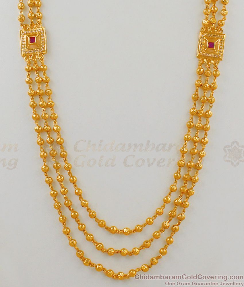 MultiLine Bridal Gold Haaram Jewellery Three Line Chain Collection HR1605