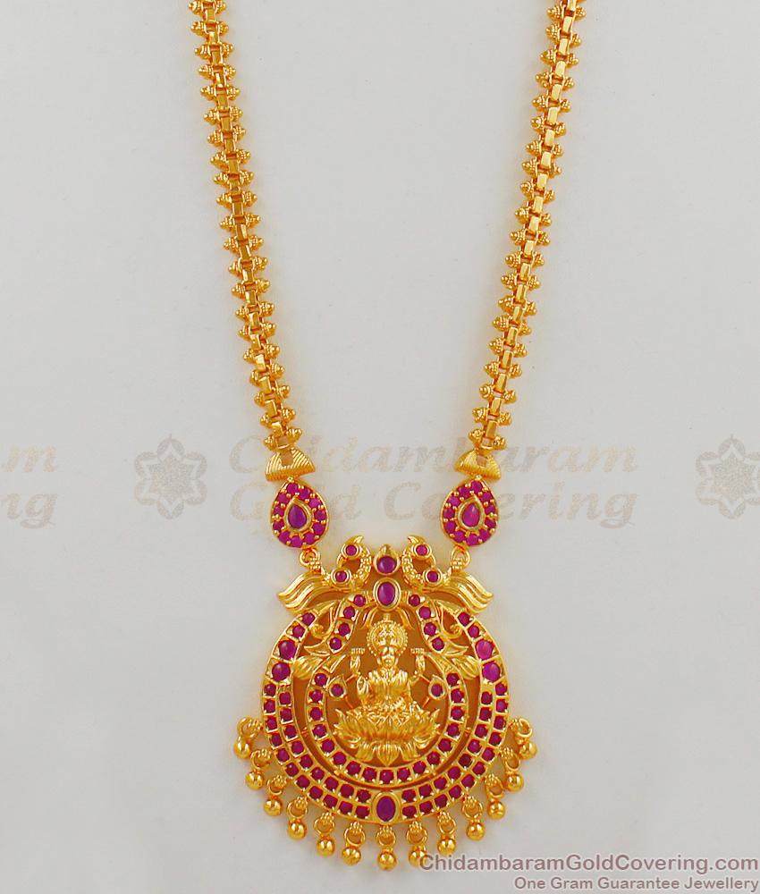 Ethnic Long Necklace Lakshmi Design With Ruby Stone For Ladies HR1625