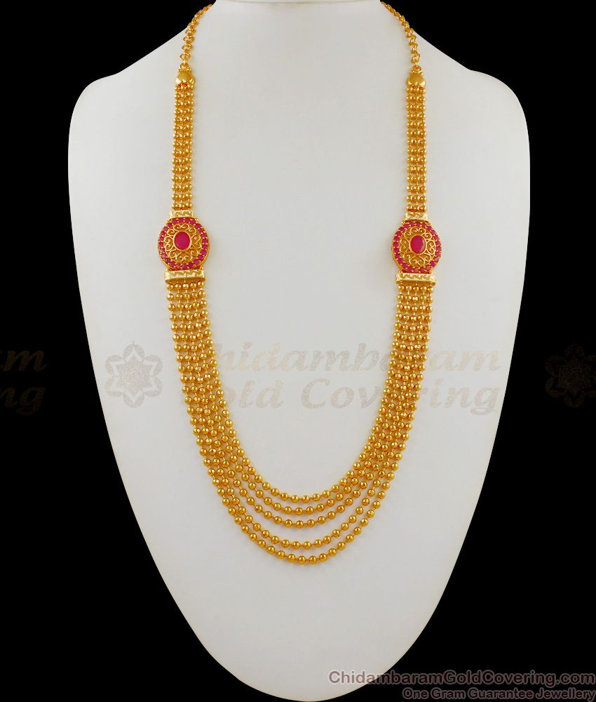 Bridal Gold Haaram Jewelry Ruby Stone Five Line Chain Collection HR1632