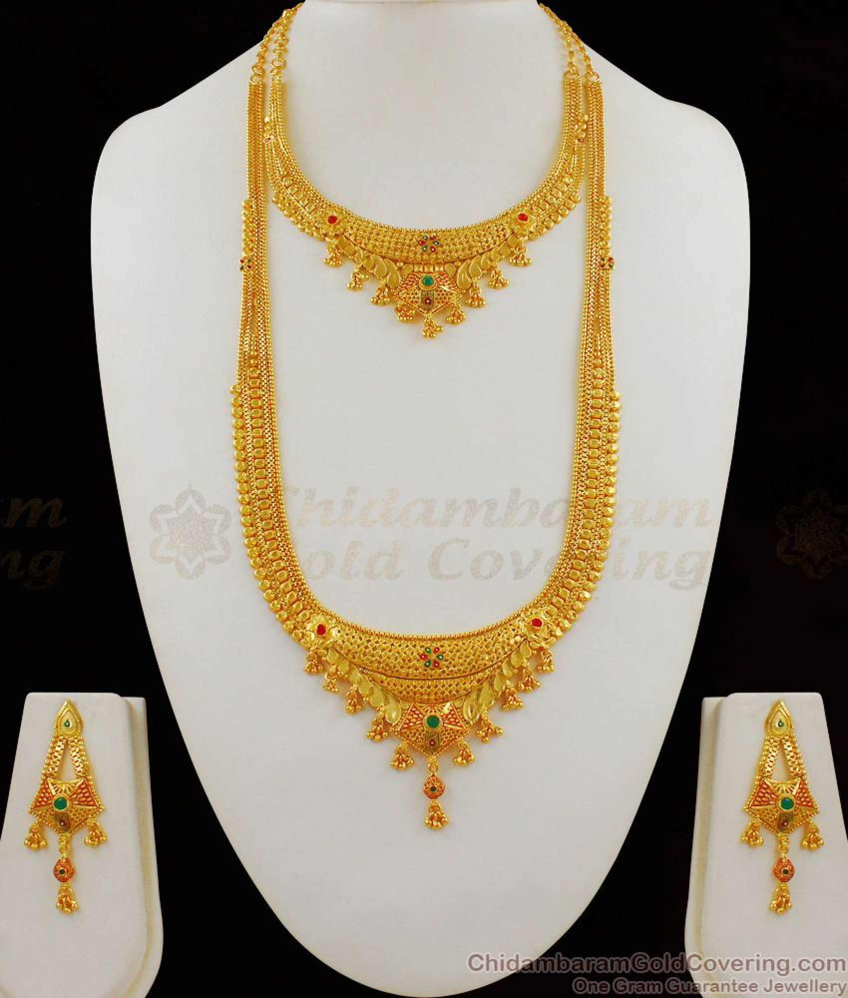 Premium Original Gold Haaram Necklace Forming Bridal Combo Set With ...