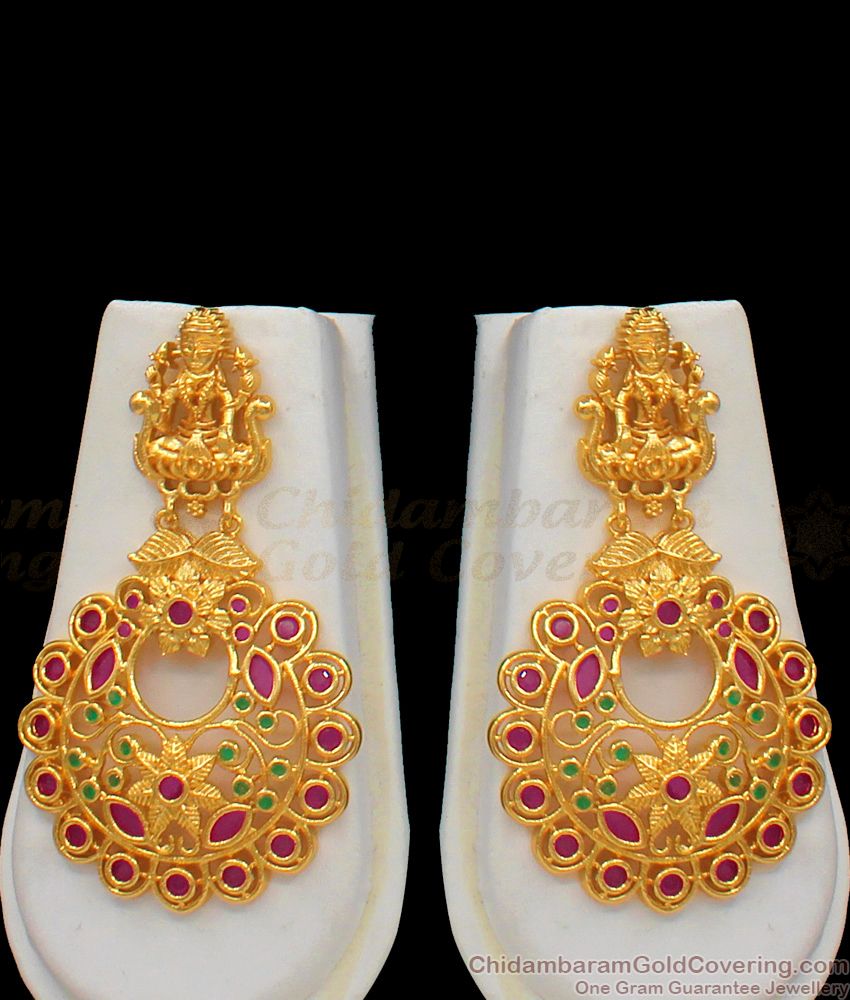 Premium Quality Lakshmi Design Gold Haaram Multi Colour Stone Jewelry With Earing HR1693