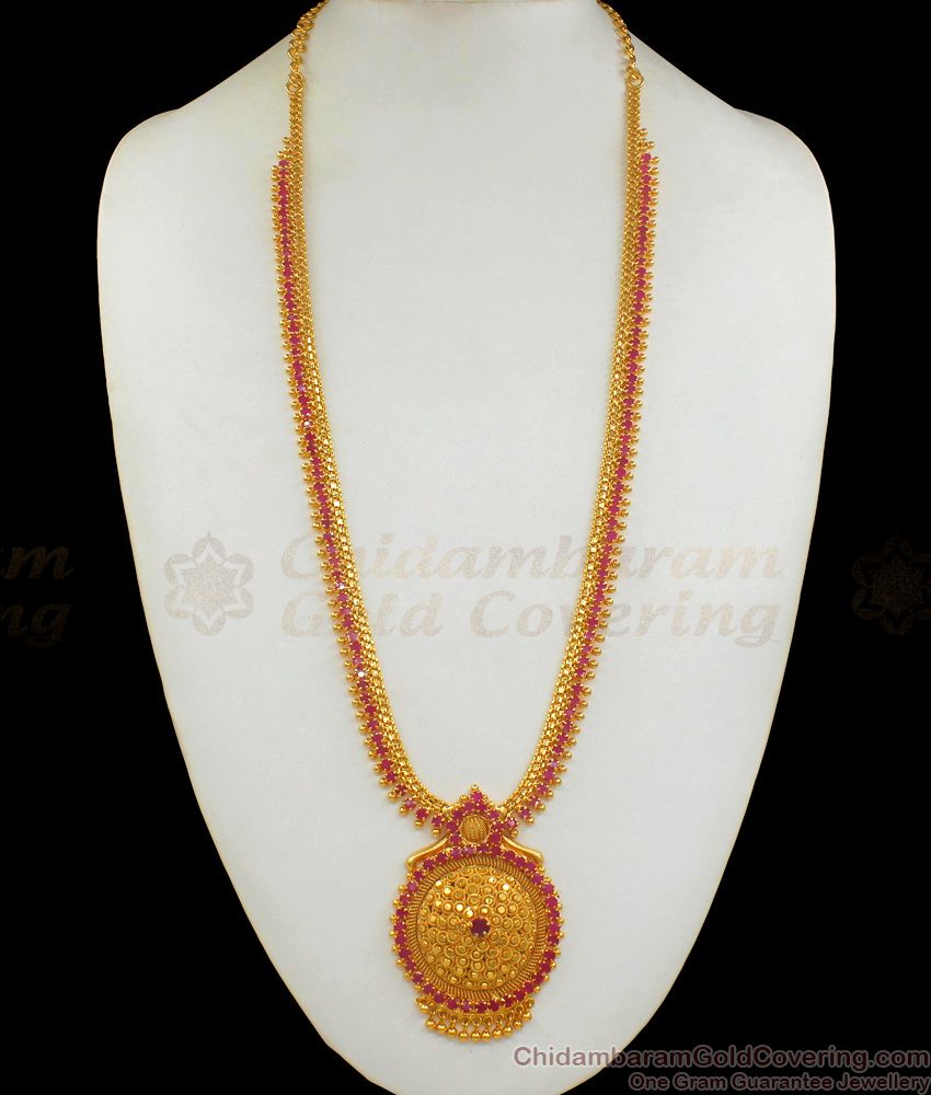 Attractive Full Ruby Stone Gold Haaram For Ladies Function Wear Buy Online HR1695