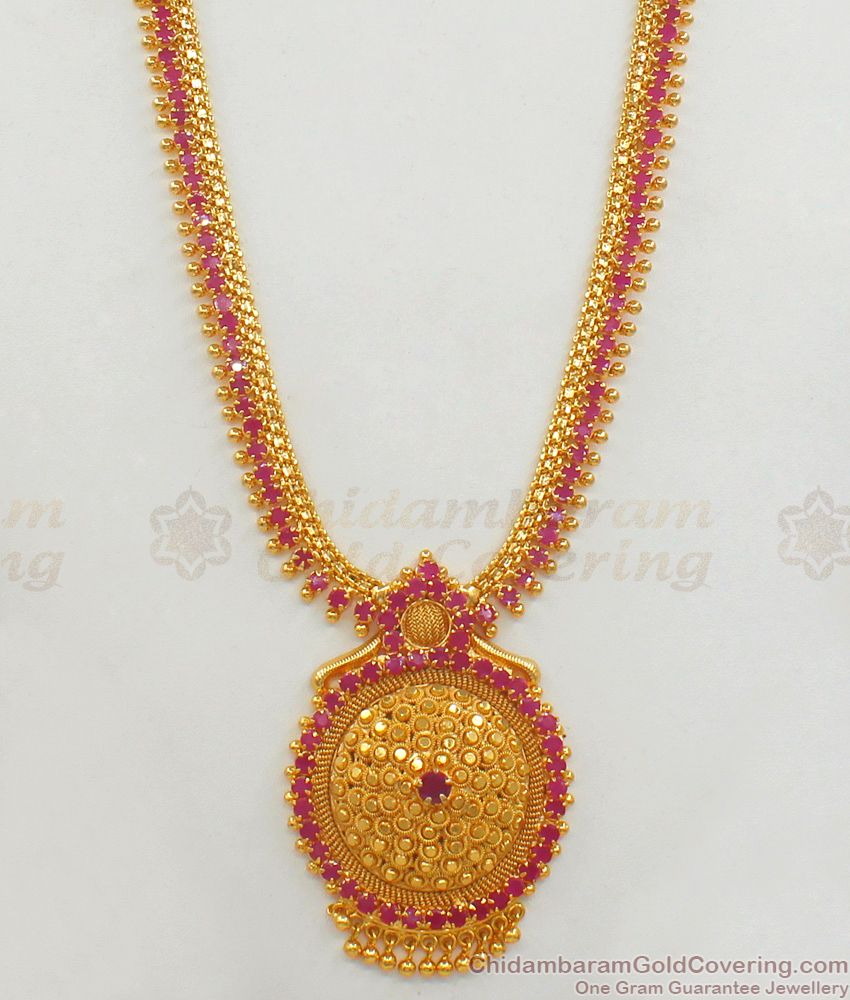 Attractive Full Ruby Stone Gold Haaram For Ladies Function Wear Buy Online HR1695