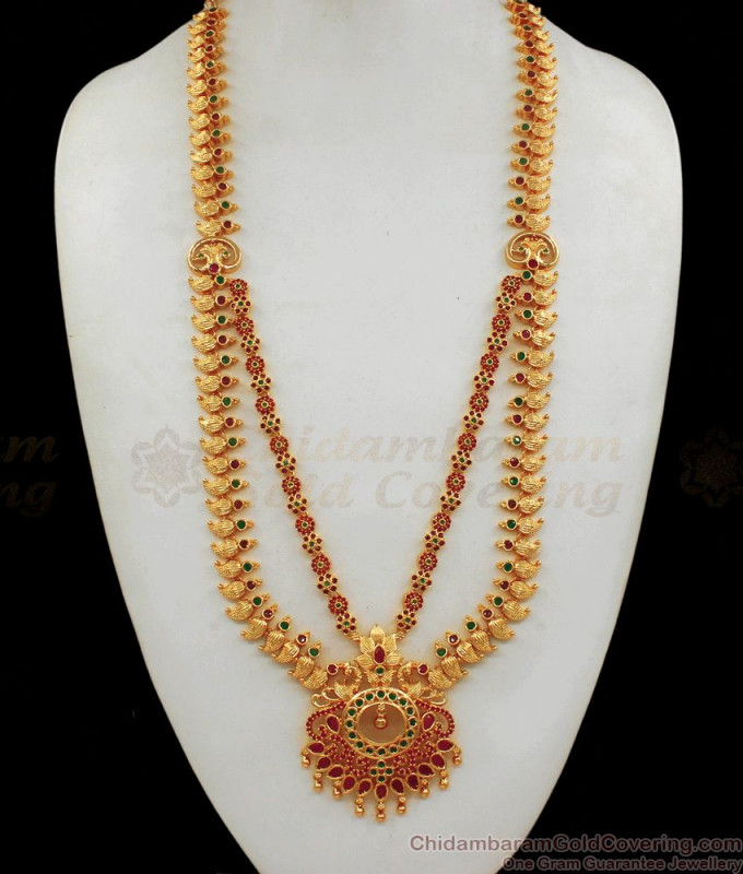 Kasu Malai, Ruby Stone Gold Plated Aaram, American Diamond Aaram ...