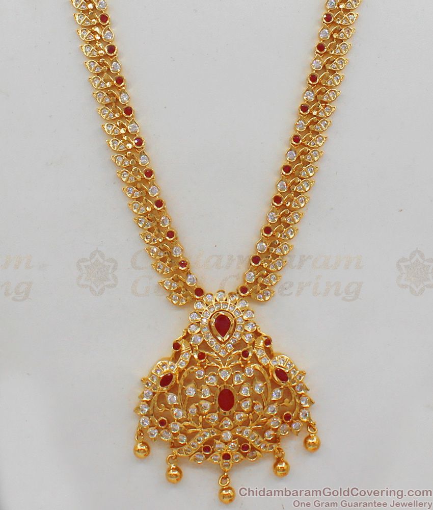 Latest Ruby AD White Stone Gold Haaram Design For Wedding Collection HR1774