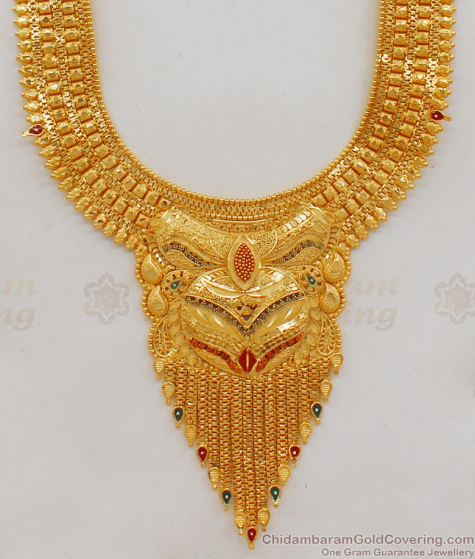 Long Kasu Malai, Ruby Stone Gold Plated Aaram, American Diamond Aaram ...