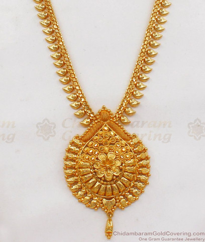 Long Traditional Kerala Leaf Pattern Gold Imitation Haram Collection ...