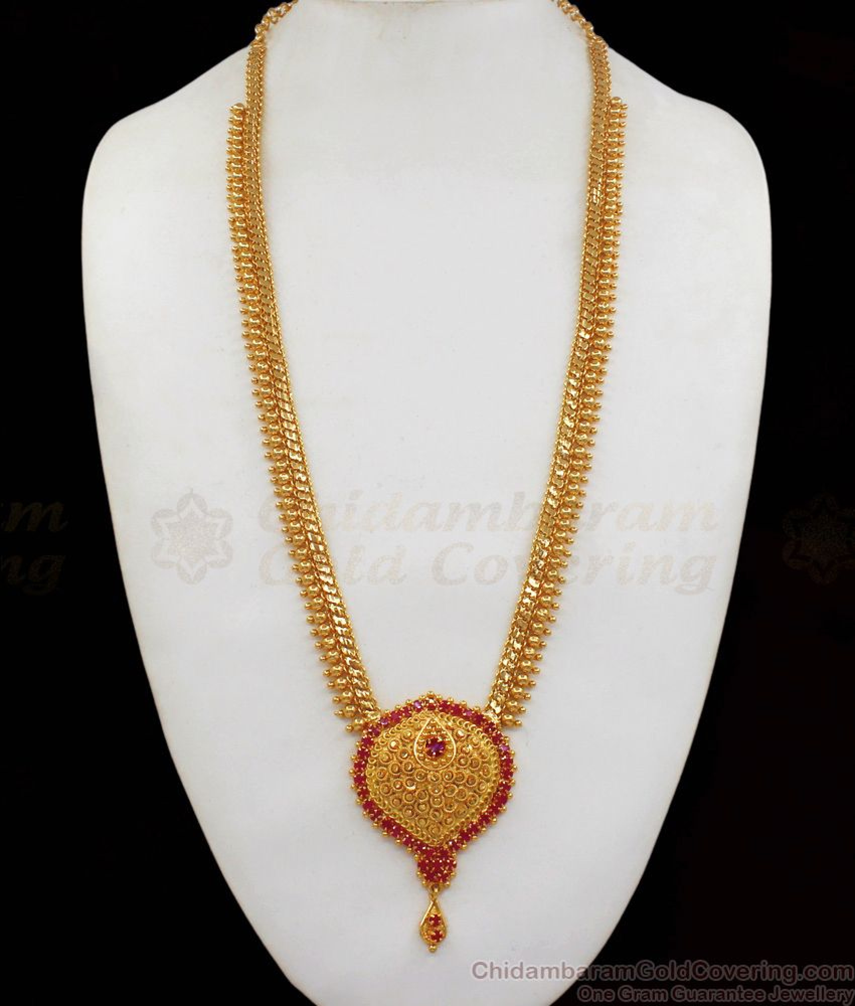 Buy Fabulous Ruby Stone Light Weight Gold Haram Design HR1805