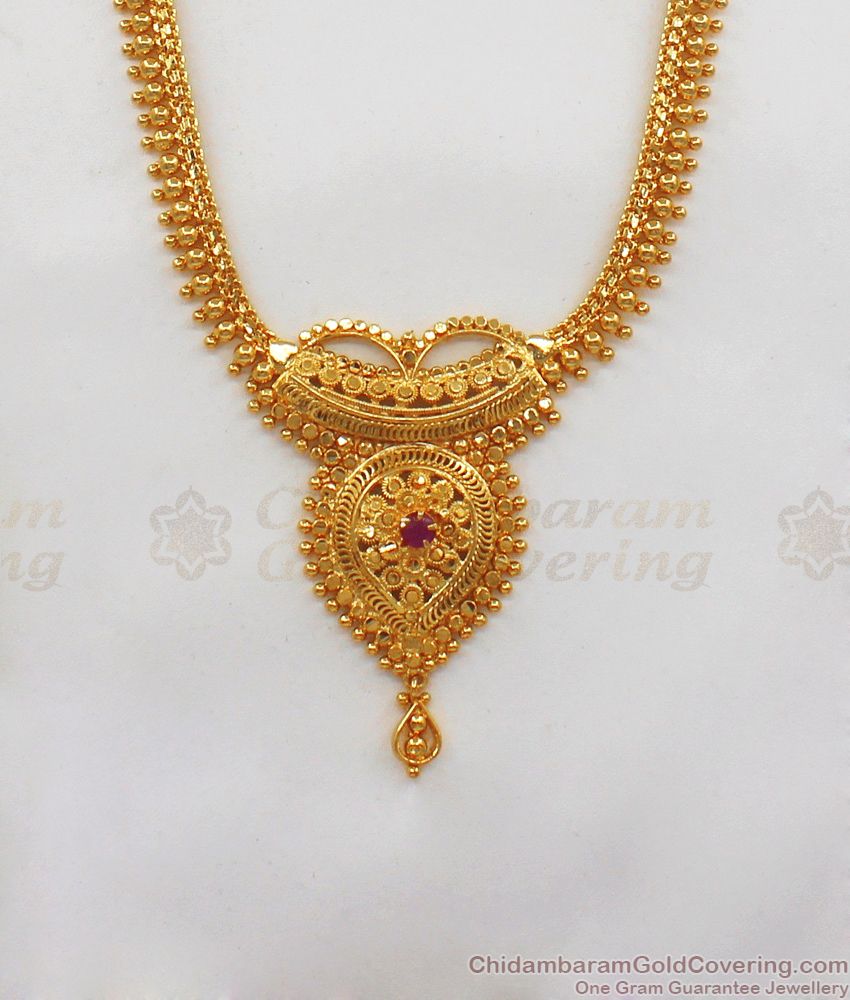 Single Ruby Stone Gold Haram Design Gold Plated Jewelry HR1811