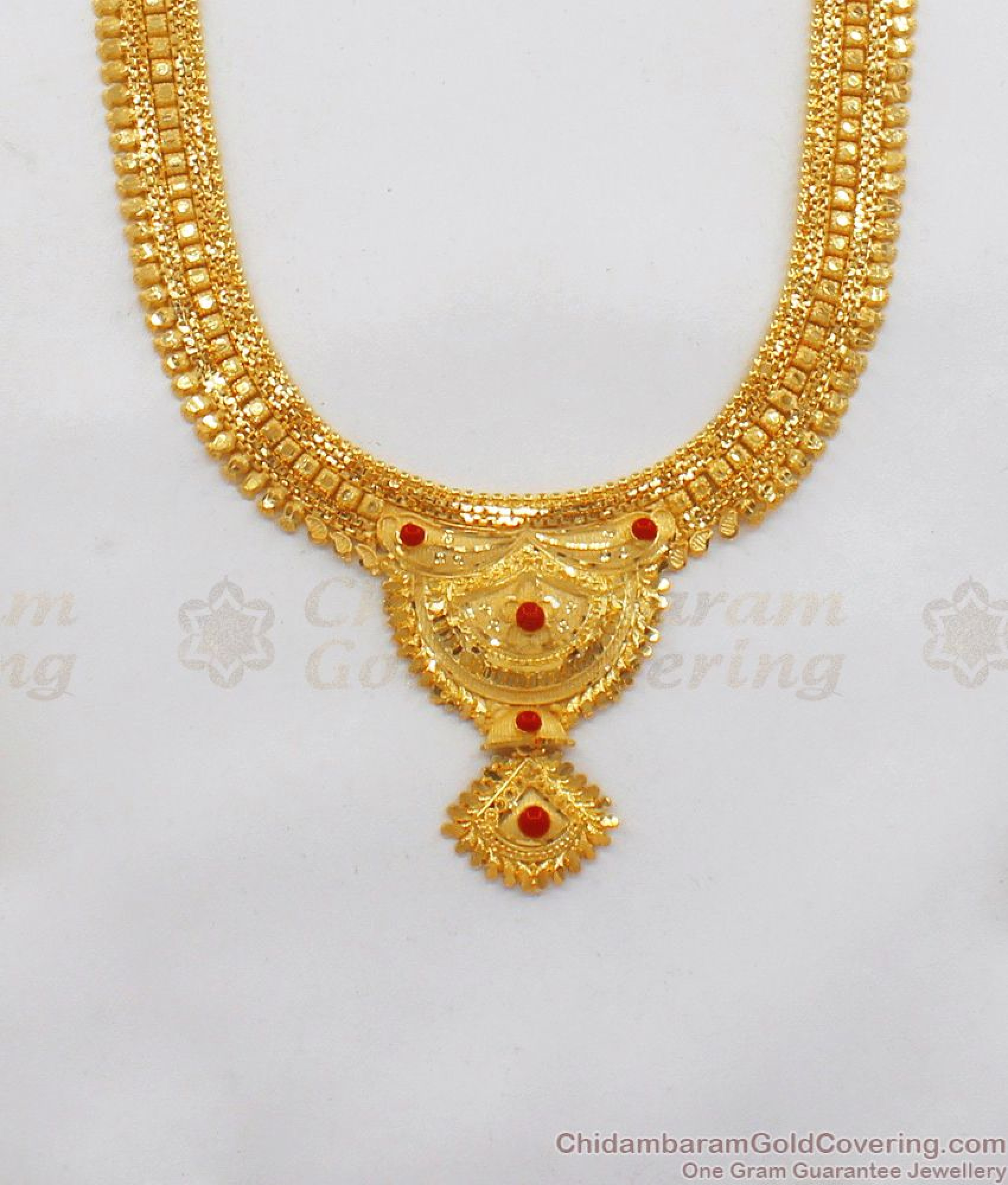 Karnataka Traditional Gold Forming Pavala Stone Long Necklace Combo Set 