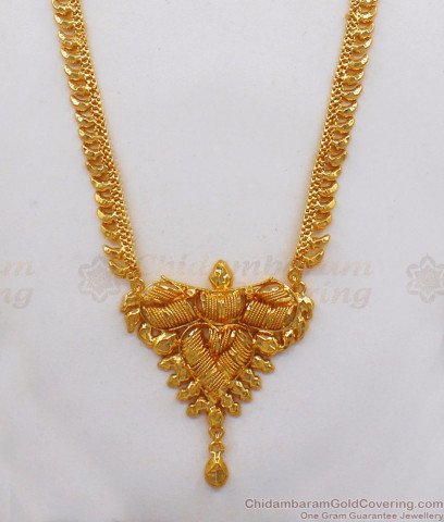 Long Traditional Kerala Leaf Pattern Gold Imitation Haram Collection ...