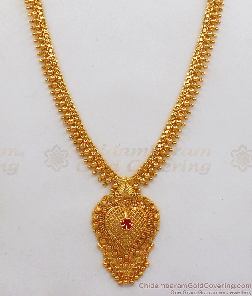 Single Ruby Stone One Gram Gold Haram For Bridal Wear HR1842