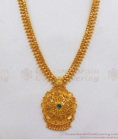 Eye Catchy Ruby Emerald Stone Party Wear Gold Multiline Pattern Haram ...