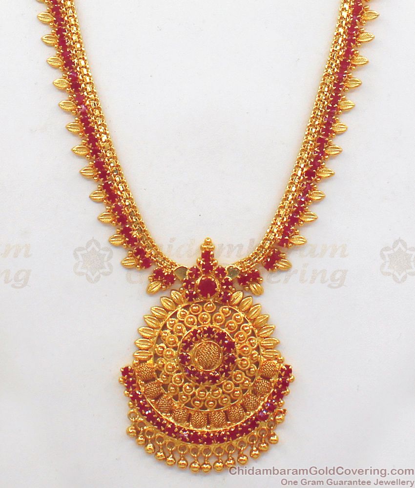 Beautiful Ruby Stone One Gram Gold Haram For Party Wear HR1889