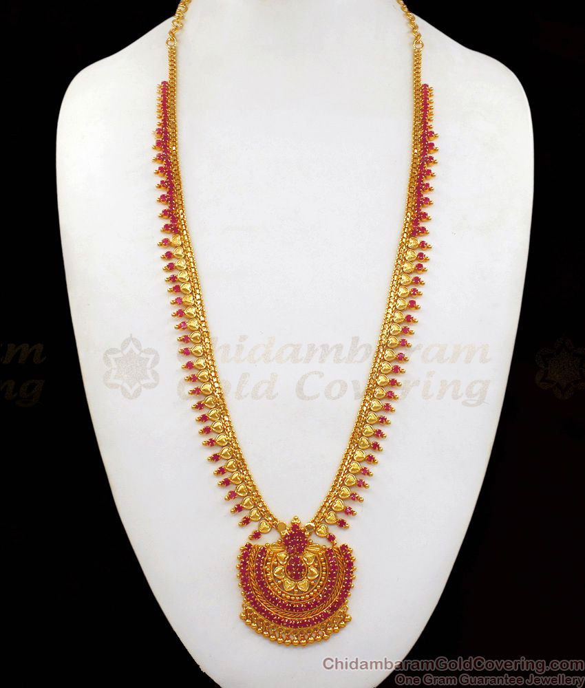 Attractive Full Ruby One Gram Gold Haram For Bridal Wear HR1890