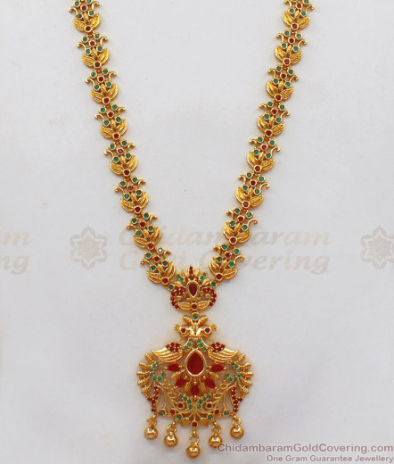 Kasu Malai, Ruby Stone Gold Plated Aaram, American Diamond Aaram ...