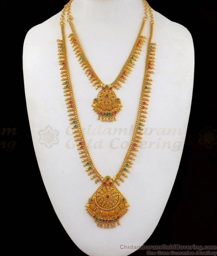 Grand Bridal Design Ruby Stone Haram Necklace Combo Set Jewellery ...