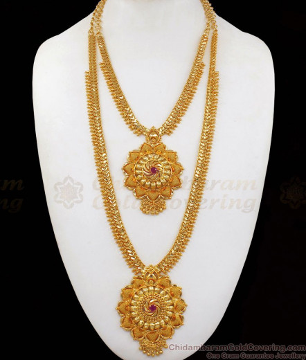 Grand Bridal Design Ruby Stone Haram Necklace Combo Set Jewellery ...