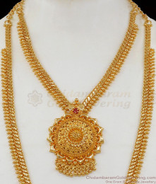 Haaram and Necklace Combo Sets, Long Kasu Malai, Ruby Stone Gold Plated ...