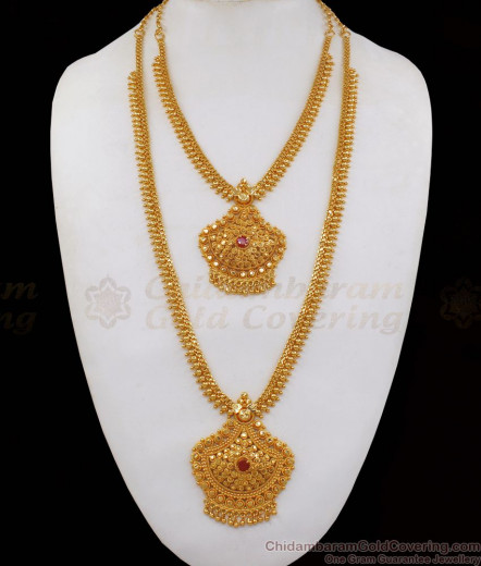 One Gram Gold Single Stone Grand Model Haram Necklace Bridal Make HR1332