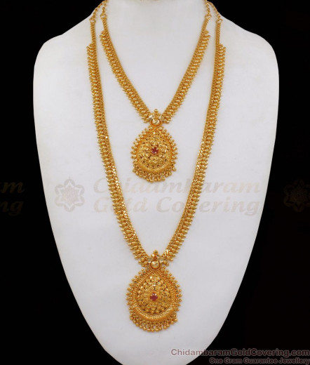 One Gram Gold Single Stone Grand Model Haram Necklace Bridal Make HR1332