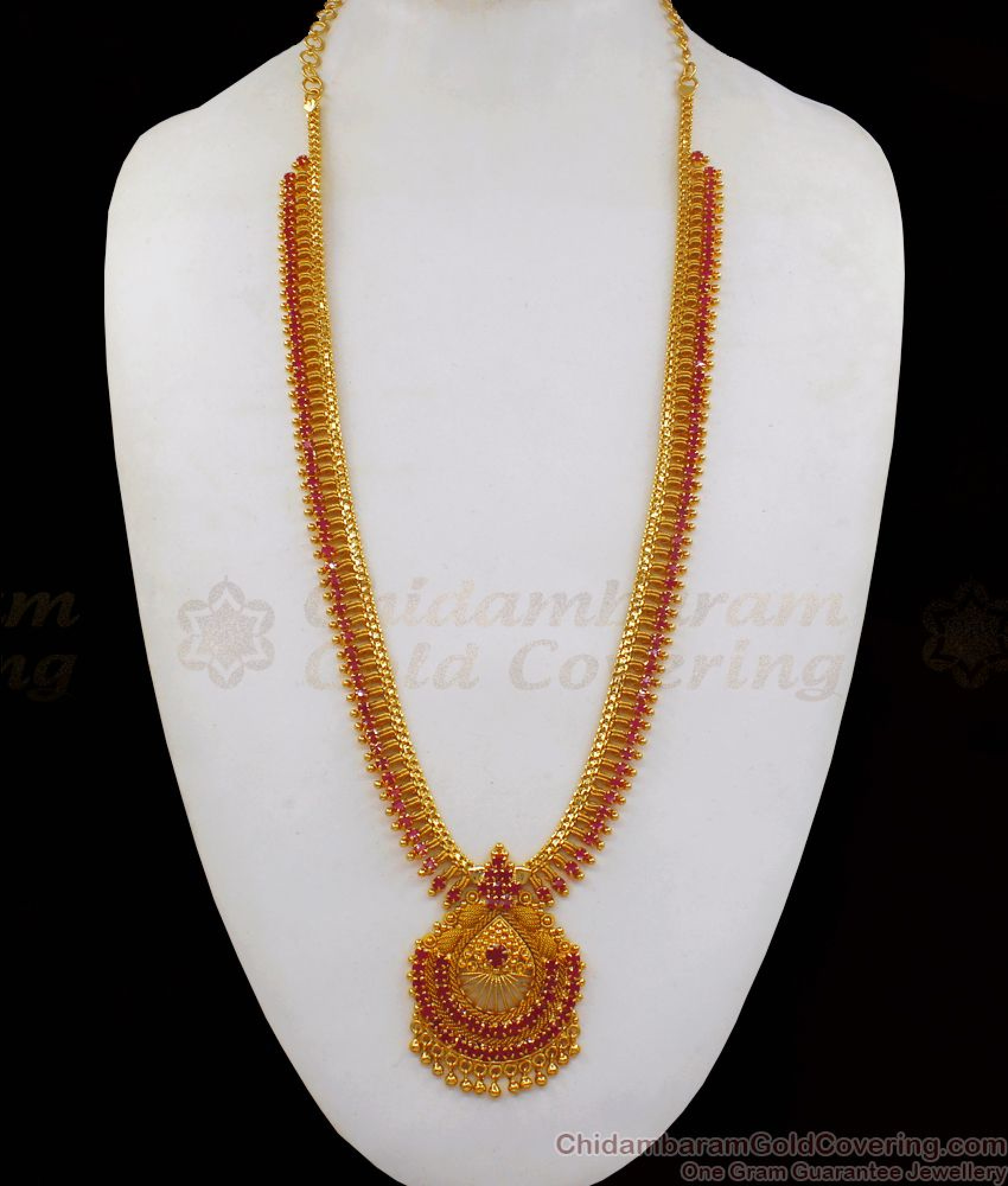 New Collection Ruby Stone One Gram Gold Haram For Bridal Wear HR1961