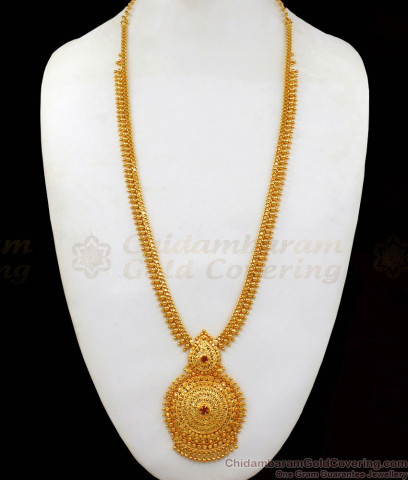 Glorious Ruby Emerald Stone Dollar Chain Gold Plated Haram Collection ...