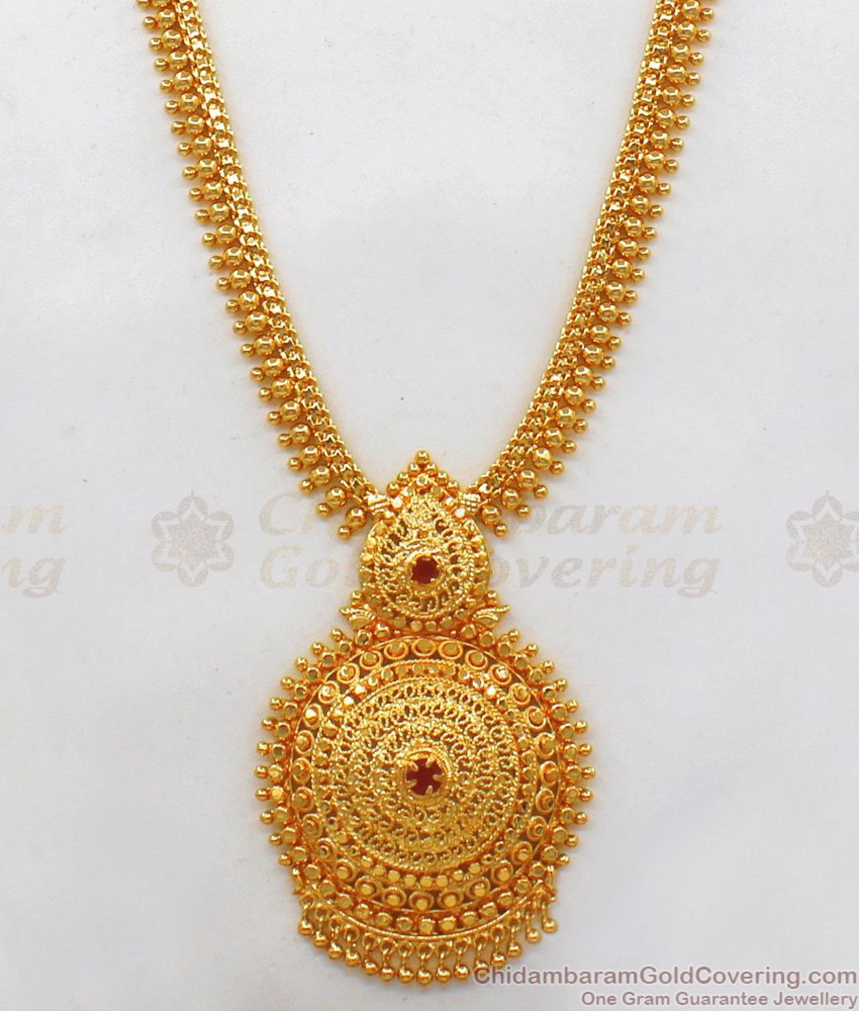 Classy Kerala Ruby Stone Gold Haaram Design For Bridal Collection HR1975