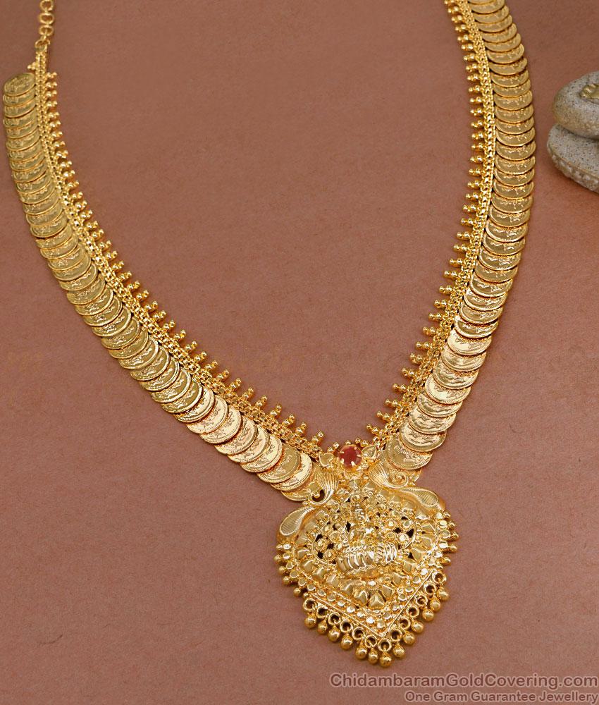 New Arrival Single Ruby Stone Lakshmi Gold Kasu Malai Haram Design HR1987