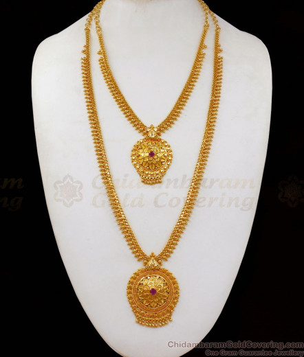 Grand Bridal Design Ruby Stone Haram Necklace Combo Set Jewellery ...