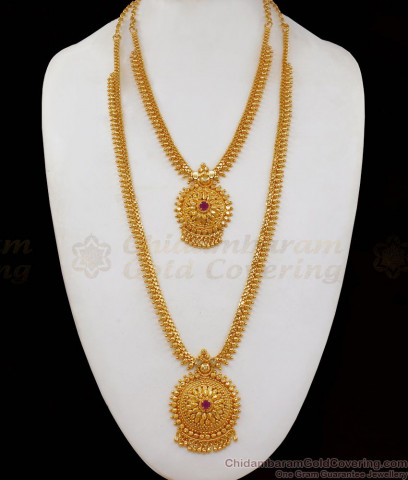 One Gram Gold Single Stone Grand Model Haram Necklace Bridal Make HR1332