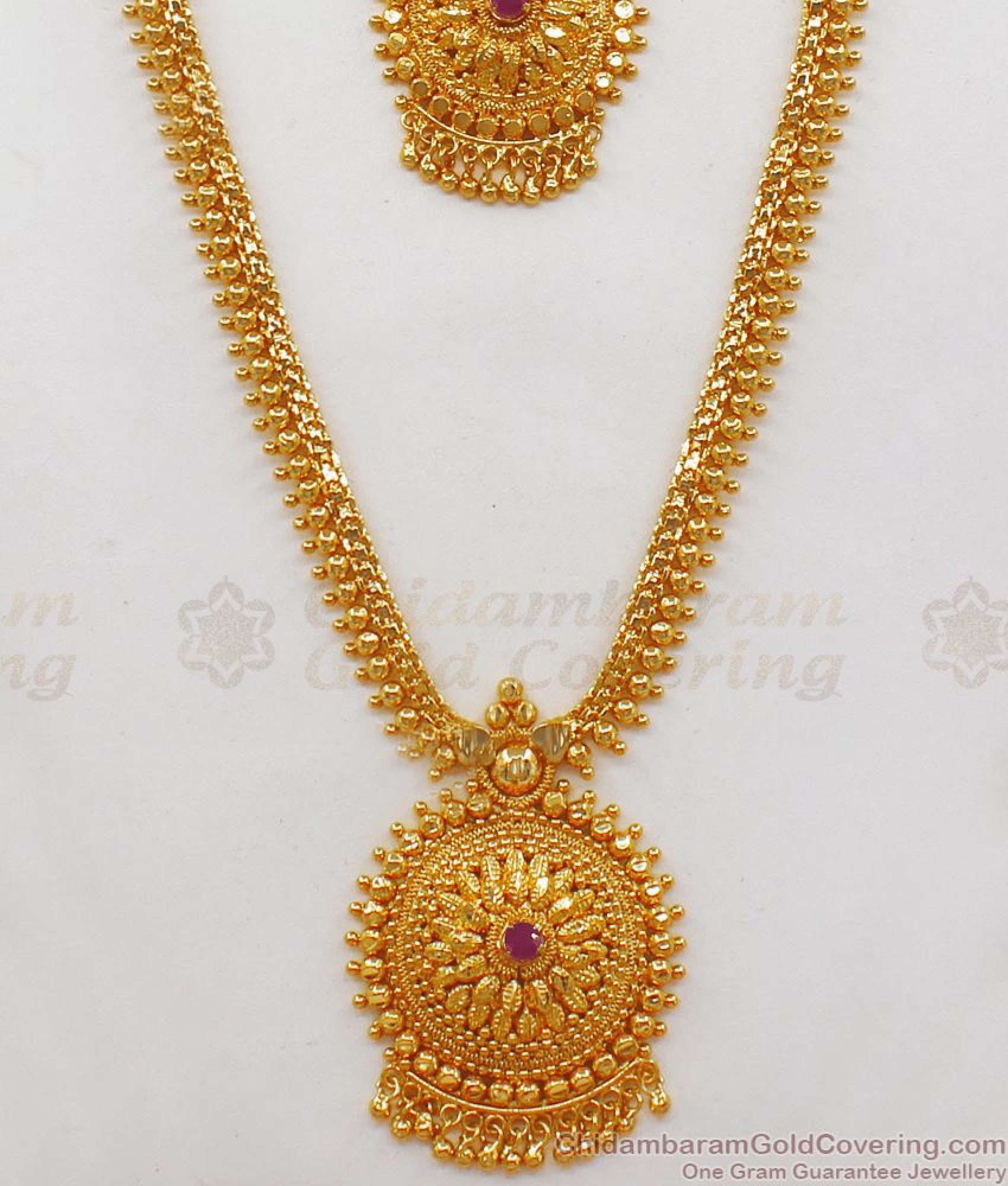 Traditional Long Haram Necklace Combo Set Ruby Stone Hr2032