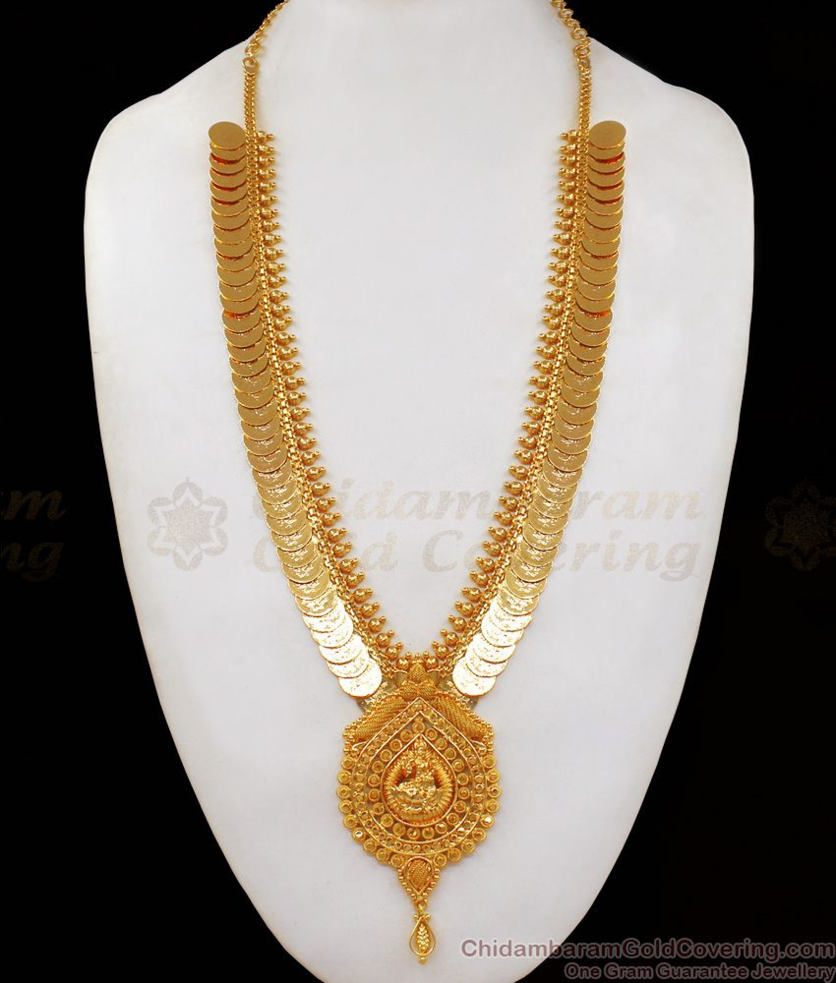 Devotional Lakshmi Coin Kasu Mala Long Gold Haram Designs HR2043