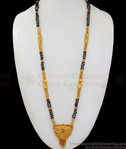 Long black beads mangalsutra on sale gold