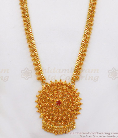 Grand Ruby Stone Side Pendant Mugappu Thali Chain MCH157