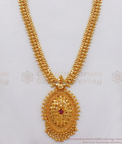 Buy One Gram Gold Necklace Collections Big Dollar Emerald Stone NCKN2056