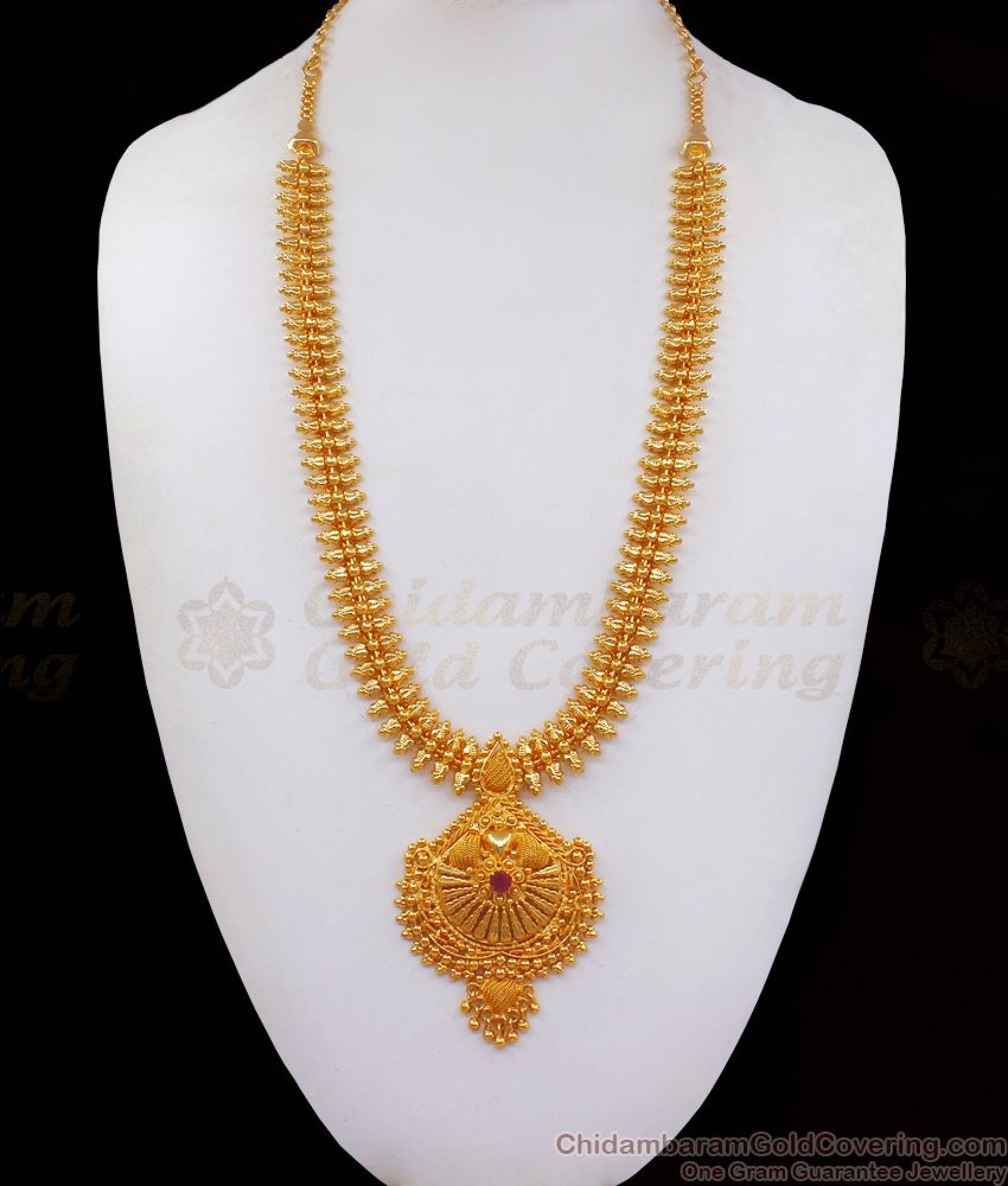 Bridal Wear One Gram Gold Haram Ruby Stone HR2169