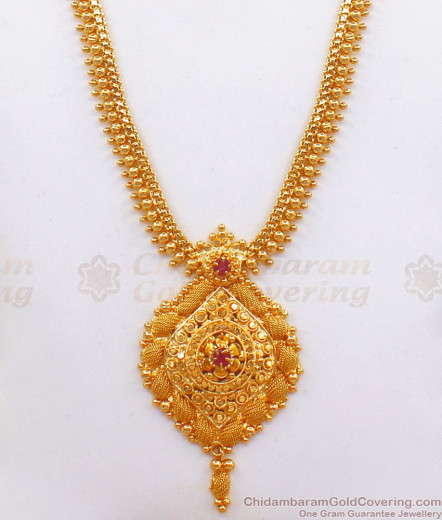 Long Stone Necklace / Haaram - ChidambaramGoldCovering