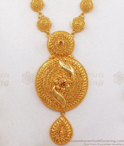 Stunning Single White Stone Mullai Poo Gold Haram Hr2173