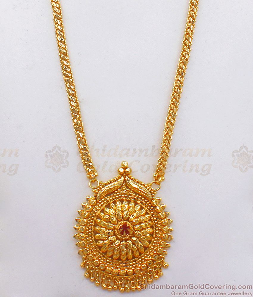 Latest Ruby Stone Flower Pendant Gold Haram Womens Fashion HR2204