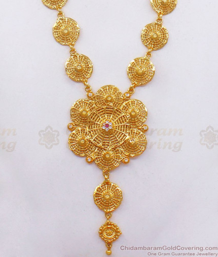 Kasu Malai, Ruby Stone Gold Plated Aaram, American Diamond Aaram ...