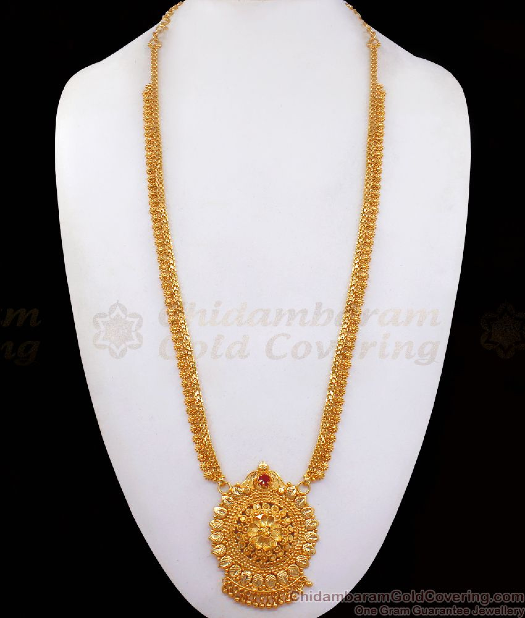 New Ruby Stone Flower Pendant Gold Haram Womens Fashion Hr2231