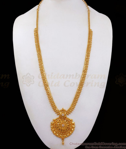 Gorgeous 24K Gold Haaram Kolkata Design Ruby Stone Necklace Combo HR2258