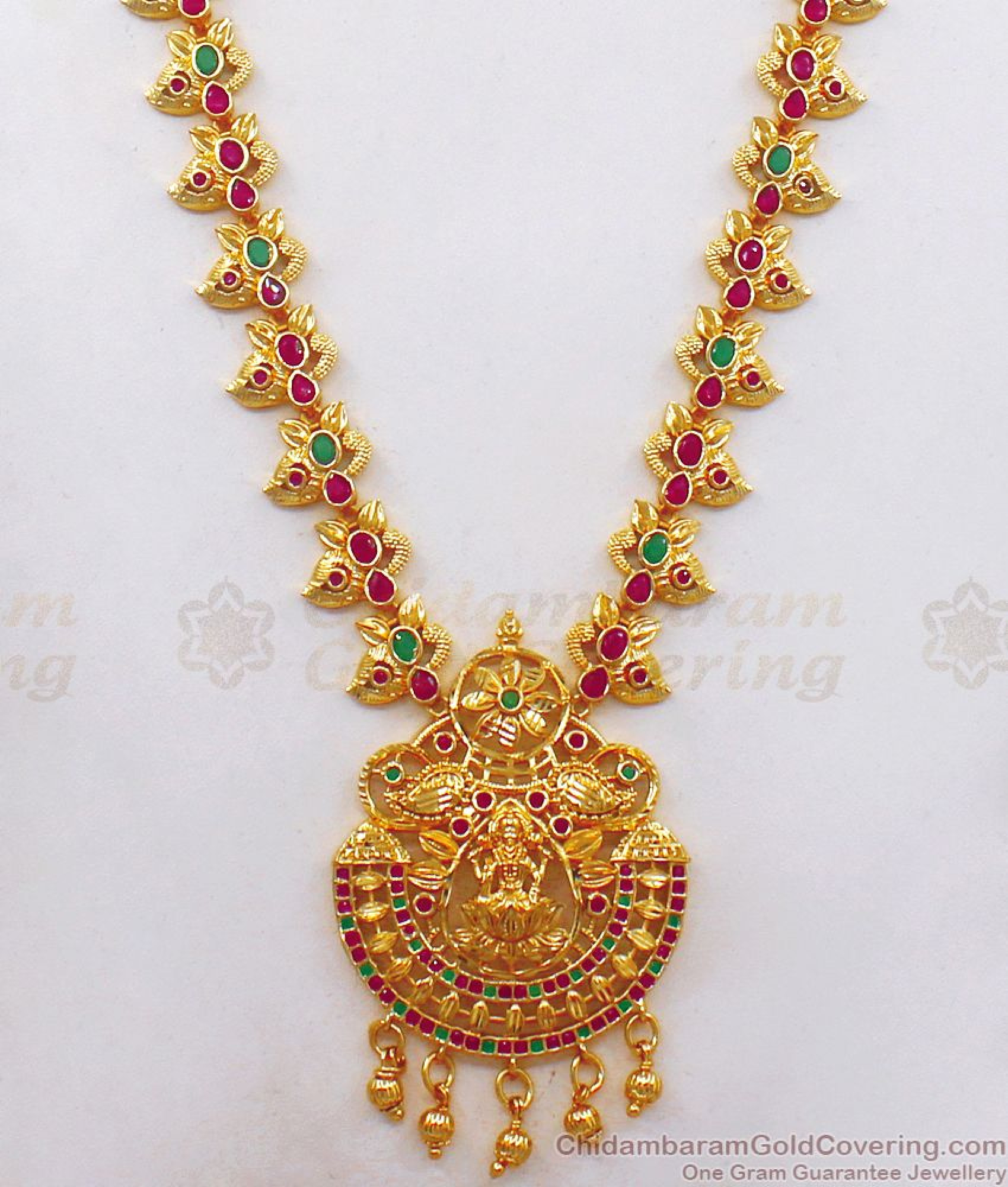 One Gram Gold Haaram Multi Color kemp Stone Bridal Wear HR2242